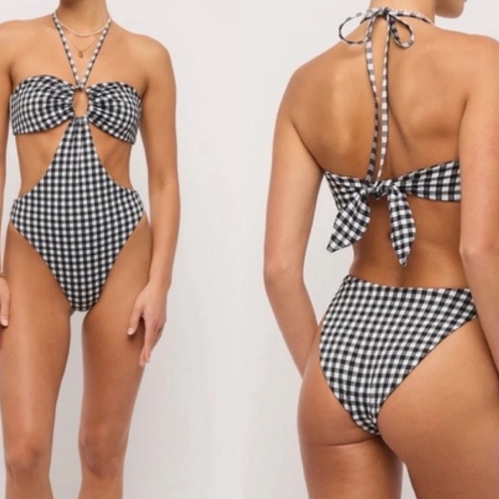 NWOT MARA HOFFMAN Black and White Gingham One Piece Cutout SWIMSUIT SIZE XS